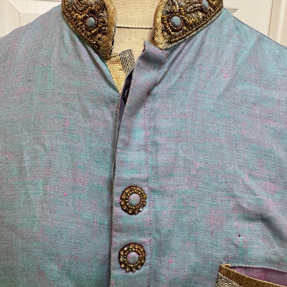 Morison mens Embroidered Blue Top with Gold Accents